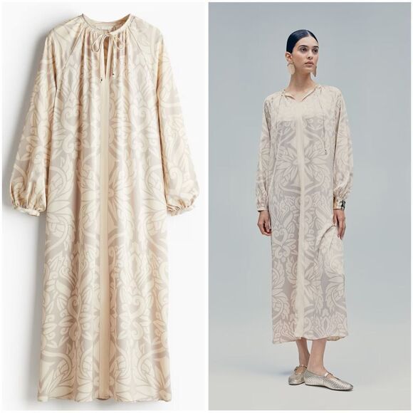 H&M Balloon-Sleeved Dress Light Beige Ramadan Modest Collection New - Picture 2 of 8